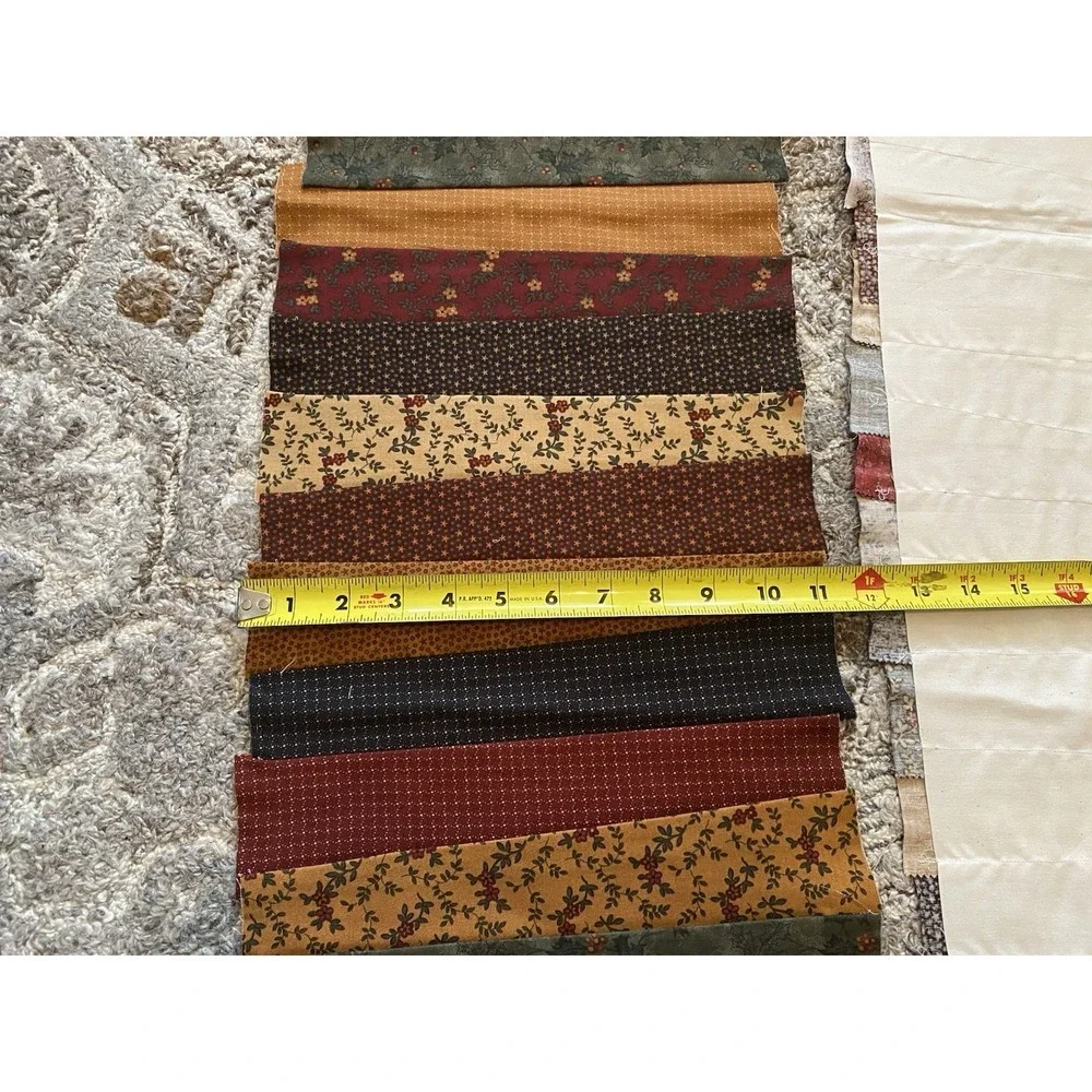 Quilt Scraps Lot Pieces Pieced Bundle Variety Scrap Handmade Brown Blue Red Vtg